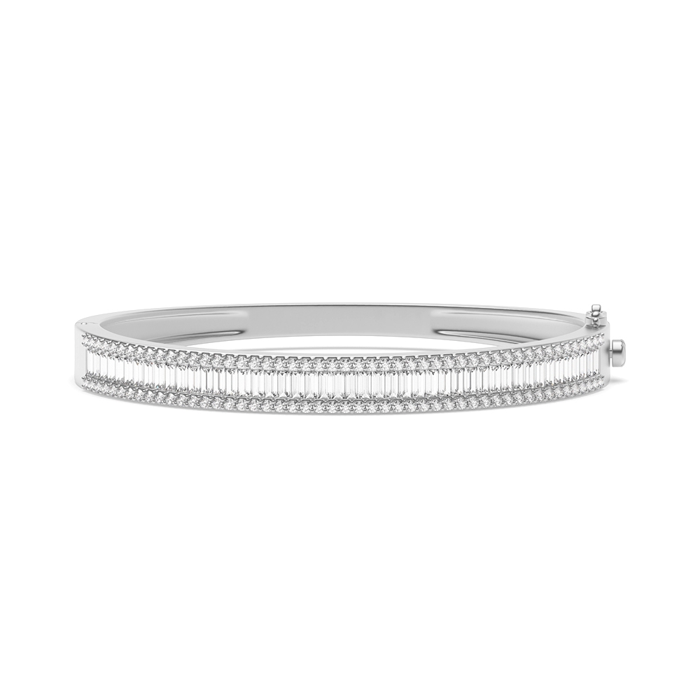 channel setting baguette and round Moissanite set bangle