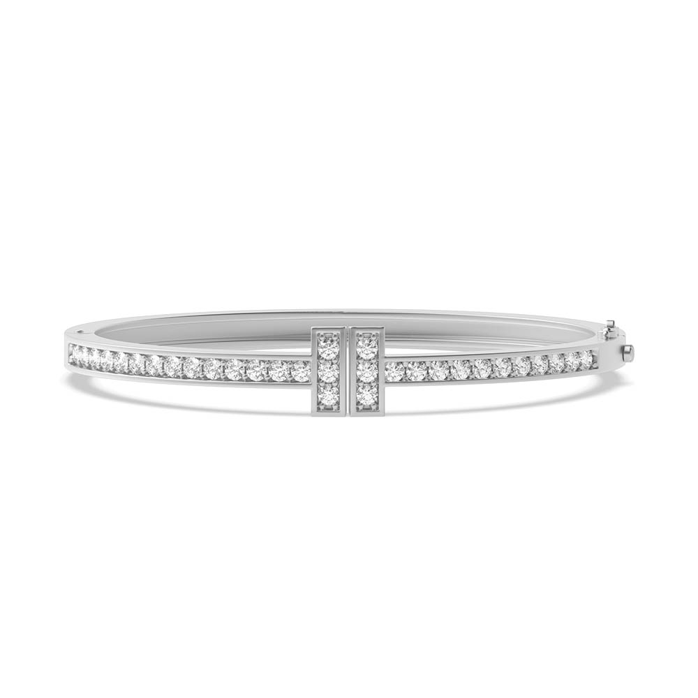 pave setting round Moissanite tiffany t hinged wire bangle