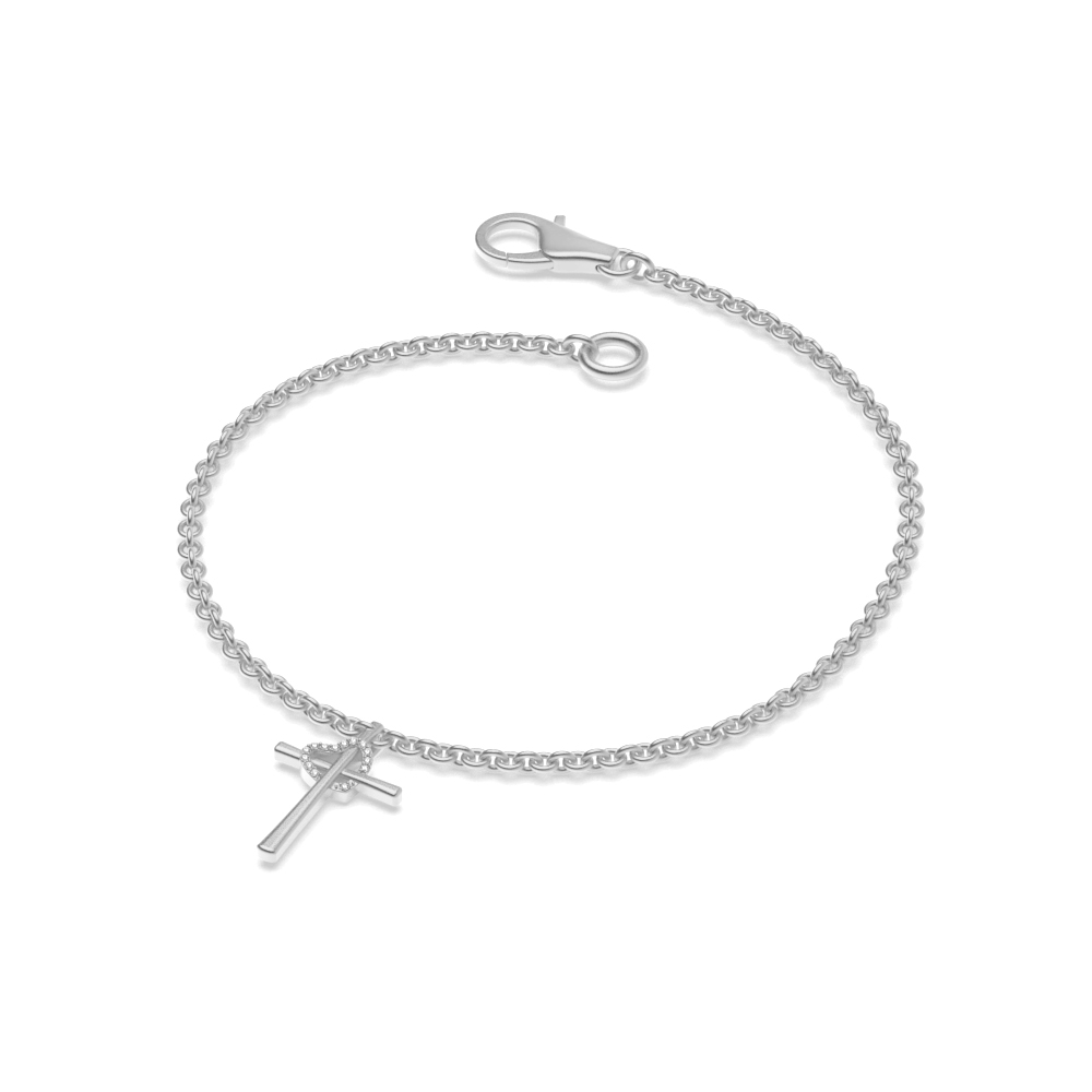 cross with Lab Grown Diamond heart charm bracelet