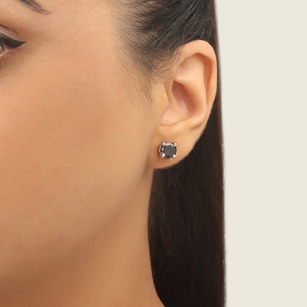 4 Prong Classic basket Black Diamond Earrings
