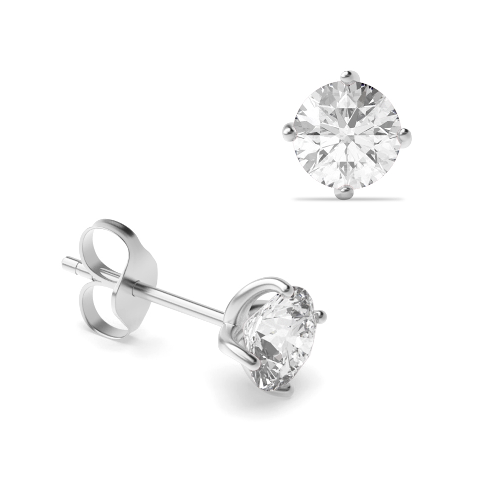 4 Claw Round Diamond Gold and Platinum Stud Earring