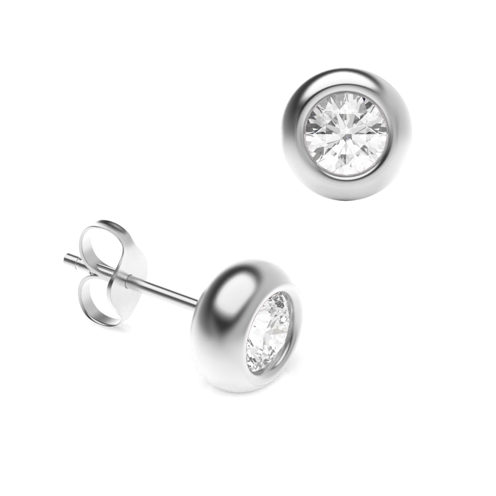 Bezel Set Single Moissanite Earring For Men White Gold in Round Shape