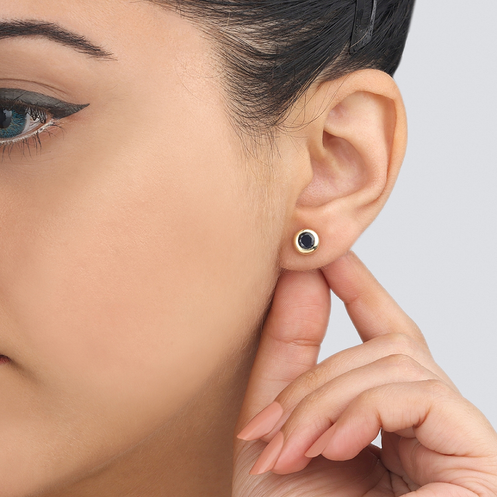 Bezel Setting Solid Black Diamond Earrings