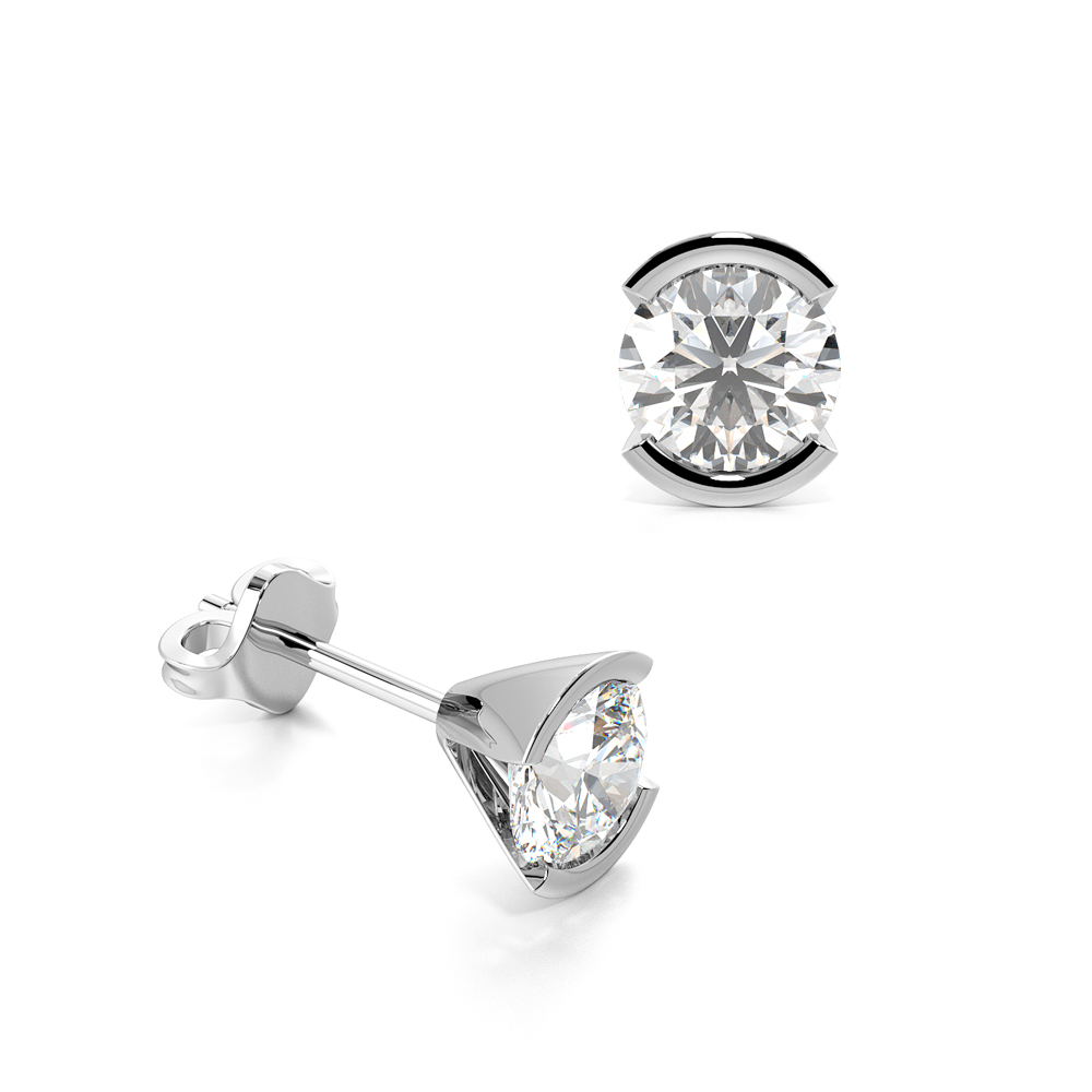 Semi Bezel Set Round Single Diamond Earring For Men on Sale