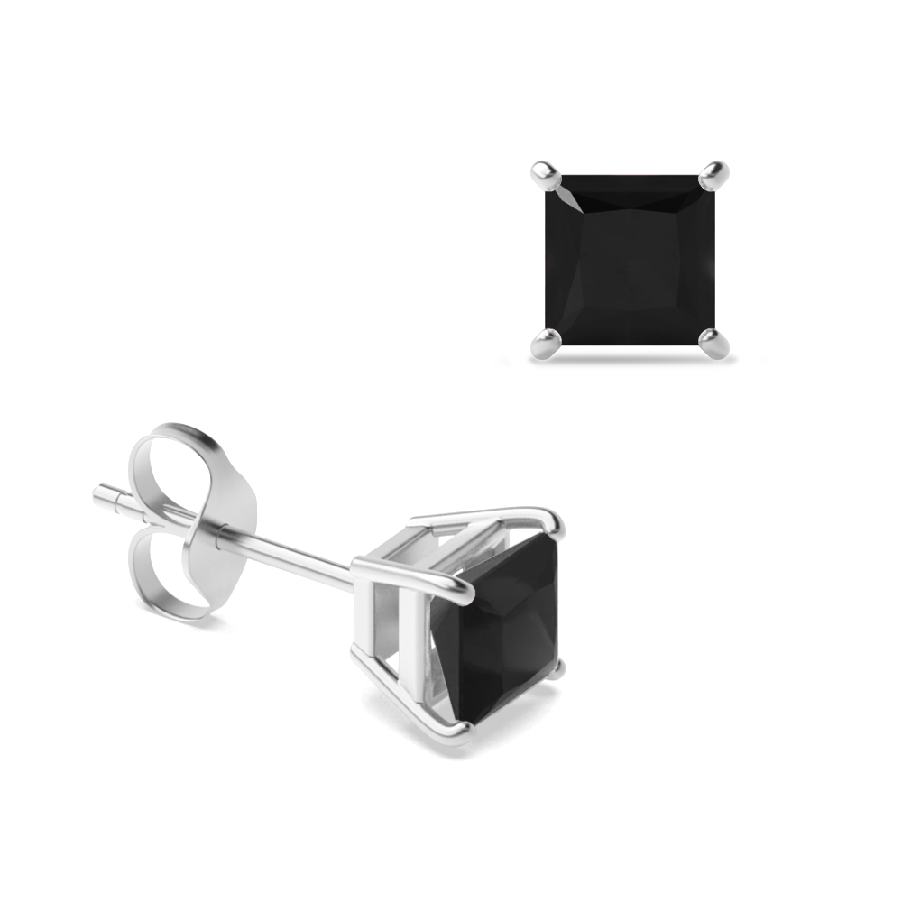 Claw Setting Square Black Diamond Stud Earrings