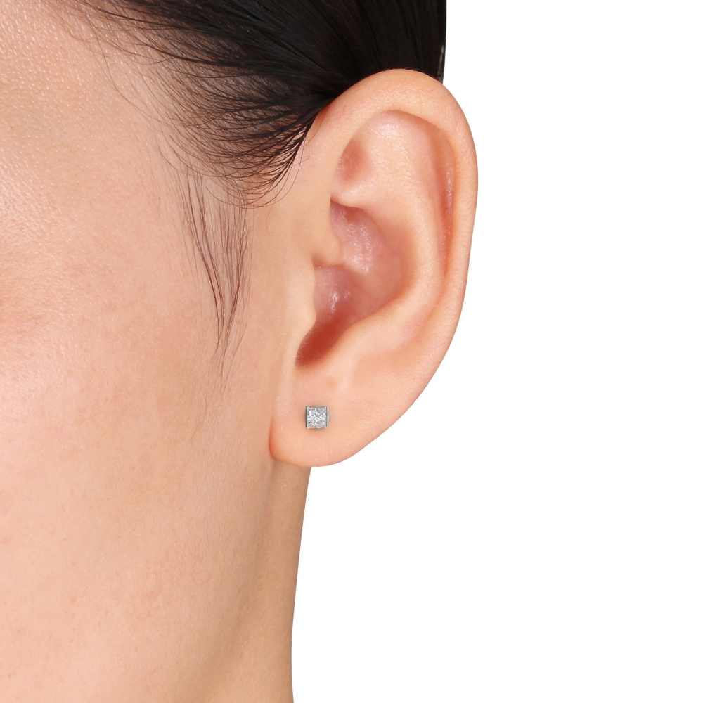 Tension Setting Princess forever Lab Grown Diamond Stud Earrings