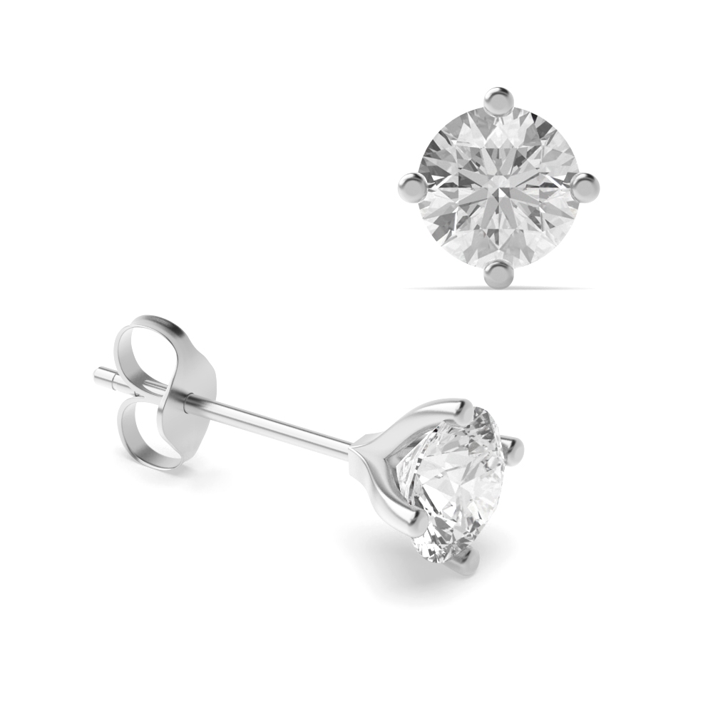 Prong Setting Diamond Stud Earrings White Gold in Round Shape