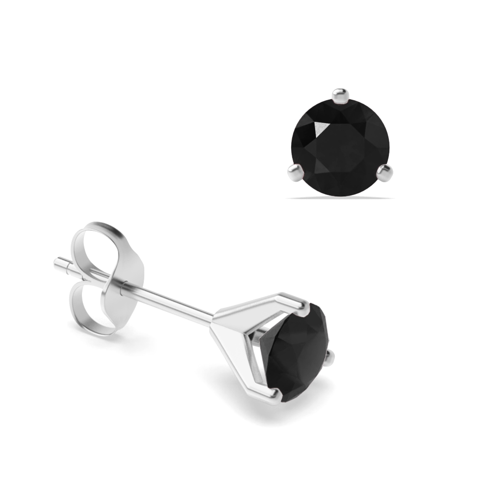 3 Claws Open Setting Round Black Diamond Stud Earrings