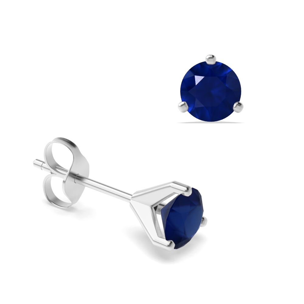 3 Claws Open Setting Blue Sapphire Gemstone Stud Earrings