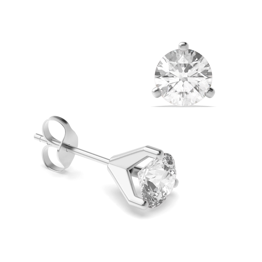 3 Claw Round Diamond Gold Diamond Stud Earring