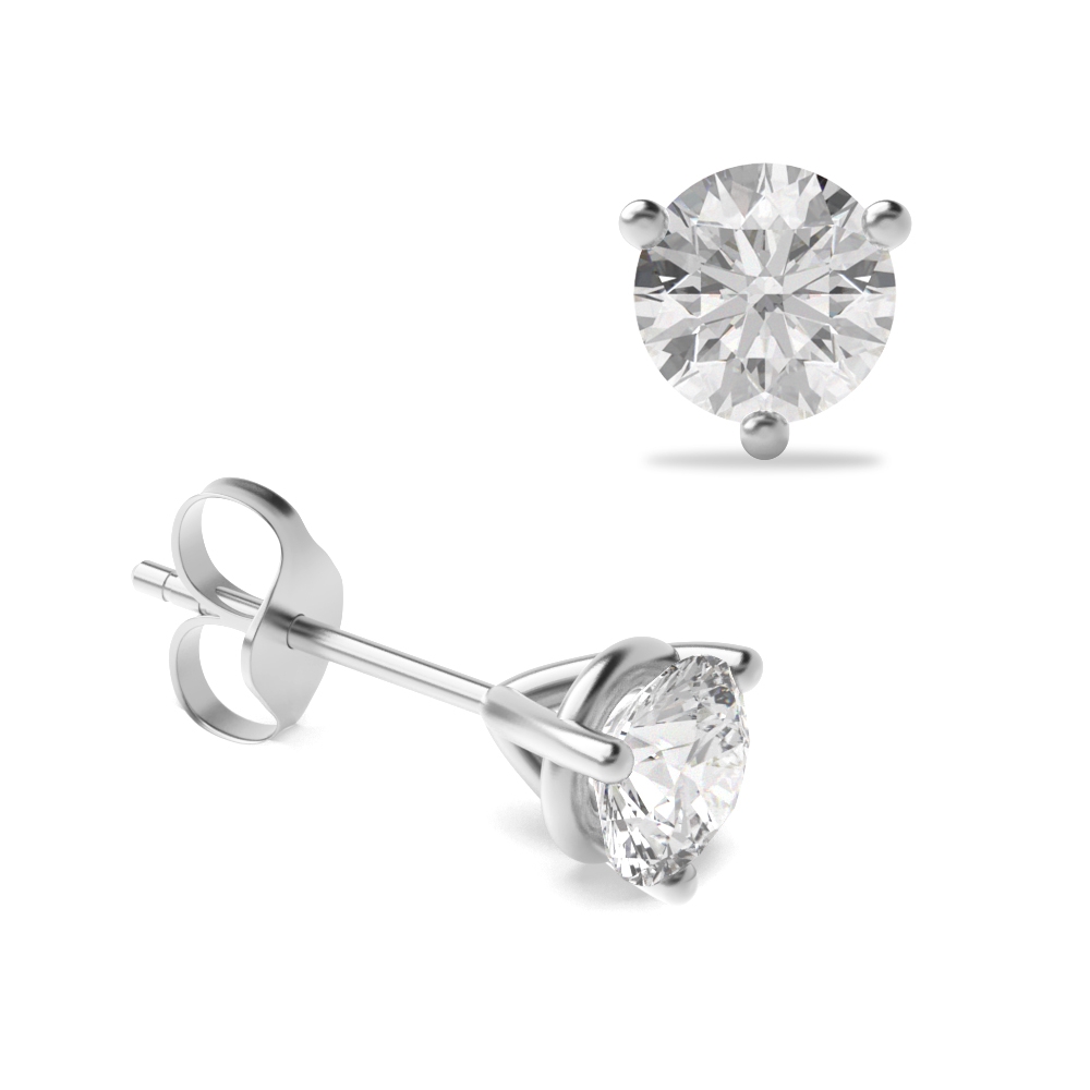 3 Claw Round Diamond Gold Diamond Stud Earring