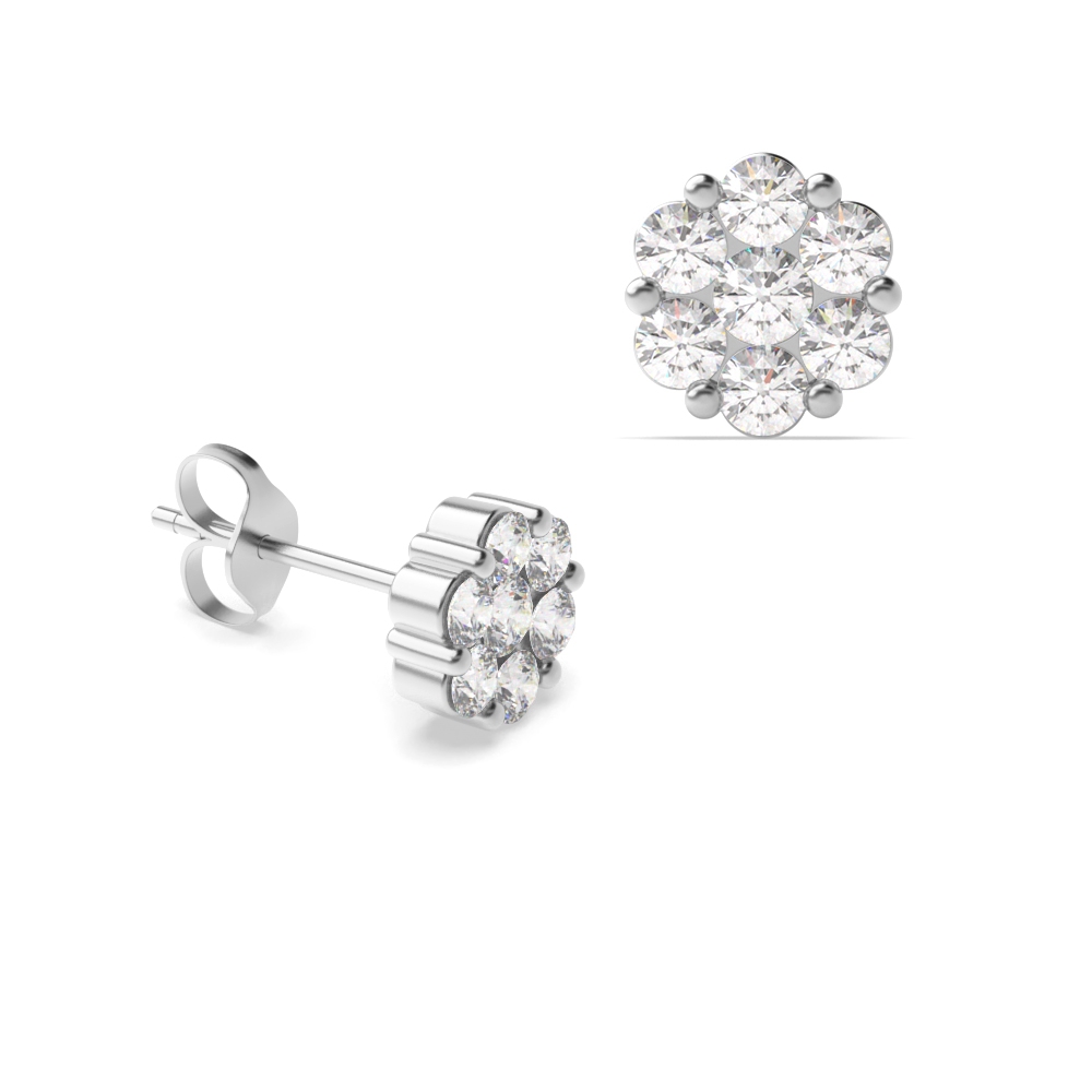 6 Prong set Moissanite Cluster Stud Earrings For Women (in 4.5mm, 5.3mm & 6.5mm)