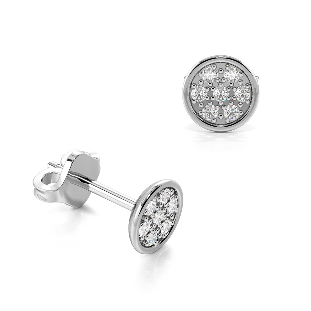 Pave Set Diamond Cluster Stud Earrings For Women (6.5mm)