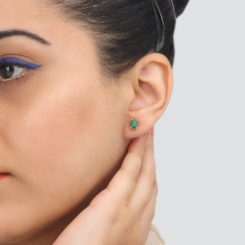 4 Prong Classic Emerald Diamond Earrings