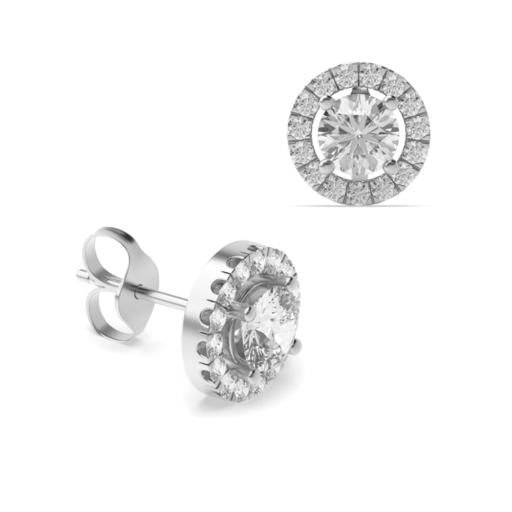 Round Brilliant Classic Style Diamond Halo Earrings