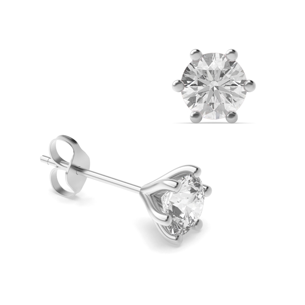 6 Open Prongs Round Shape Stud Diamond Earrings