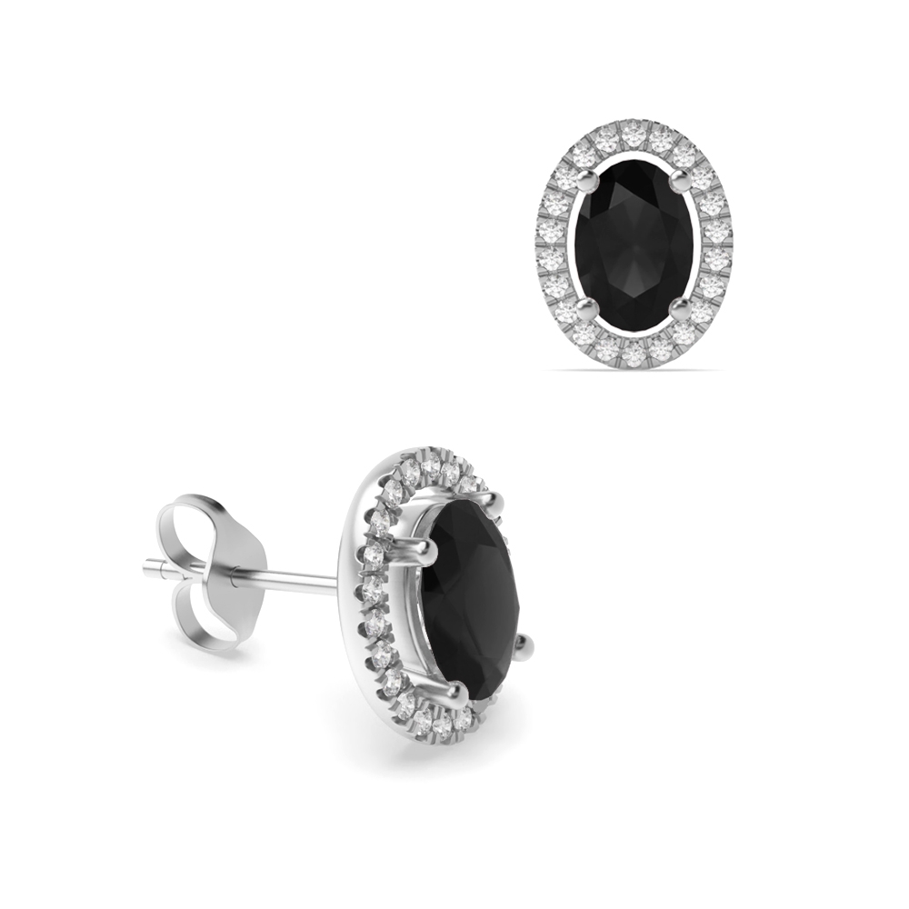 4 Claws Oval Stud Halo Black Diamond earrings