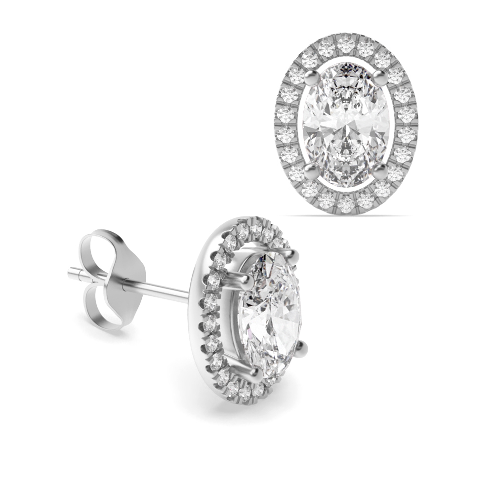 Classic Style Oval Shape Stud Diamond Halo Earrings