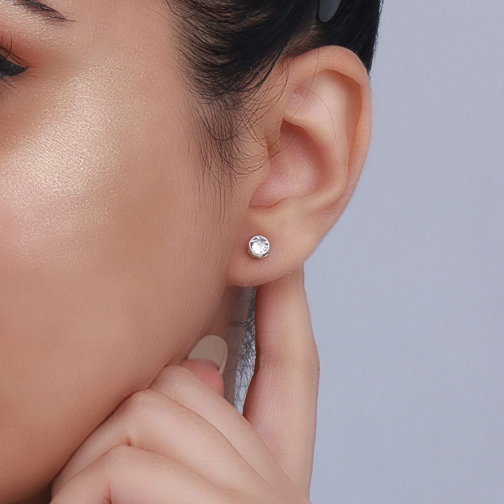 Bezel Setting Round Small Lab Grown Diamond Stud Earrings