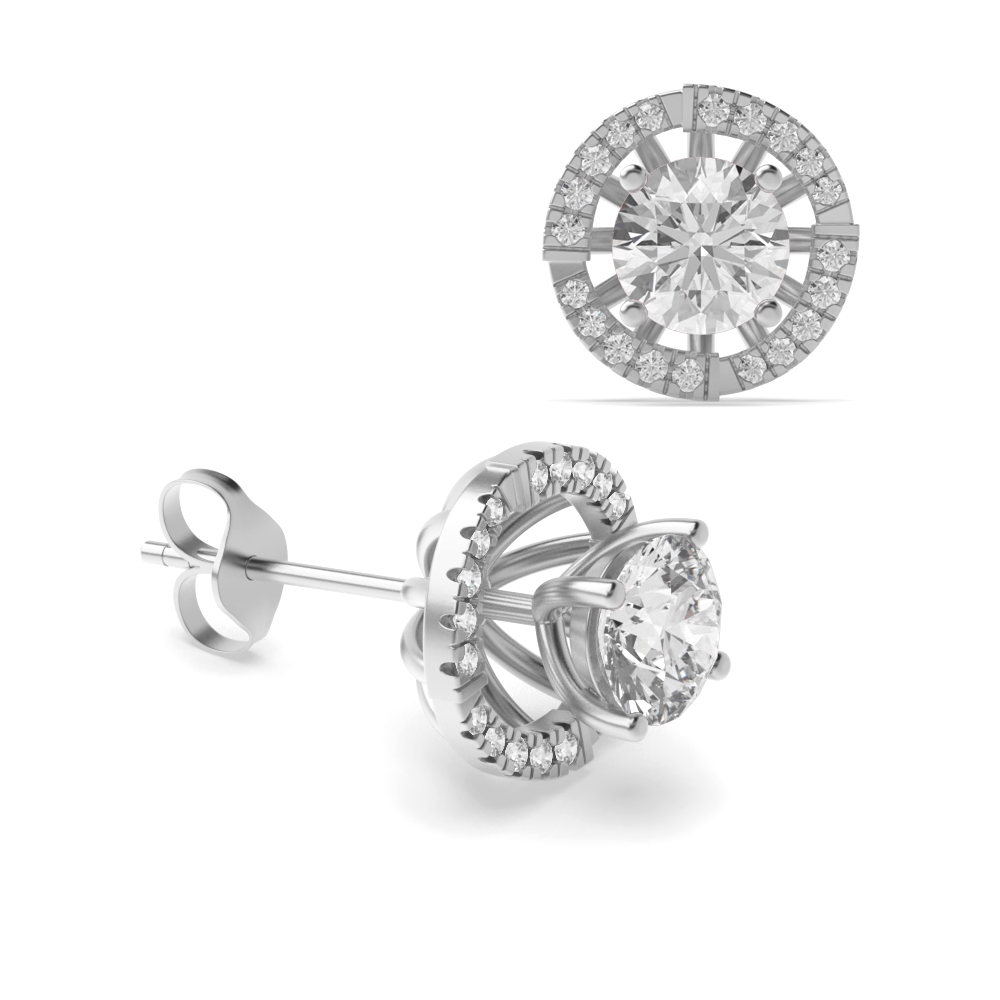 Round Jacket & Stud Diamond Halo Earrings Rose, Yellow, White Gold and Platinum