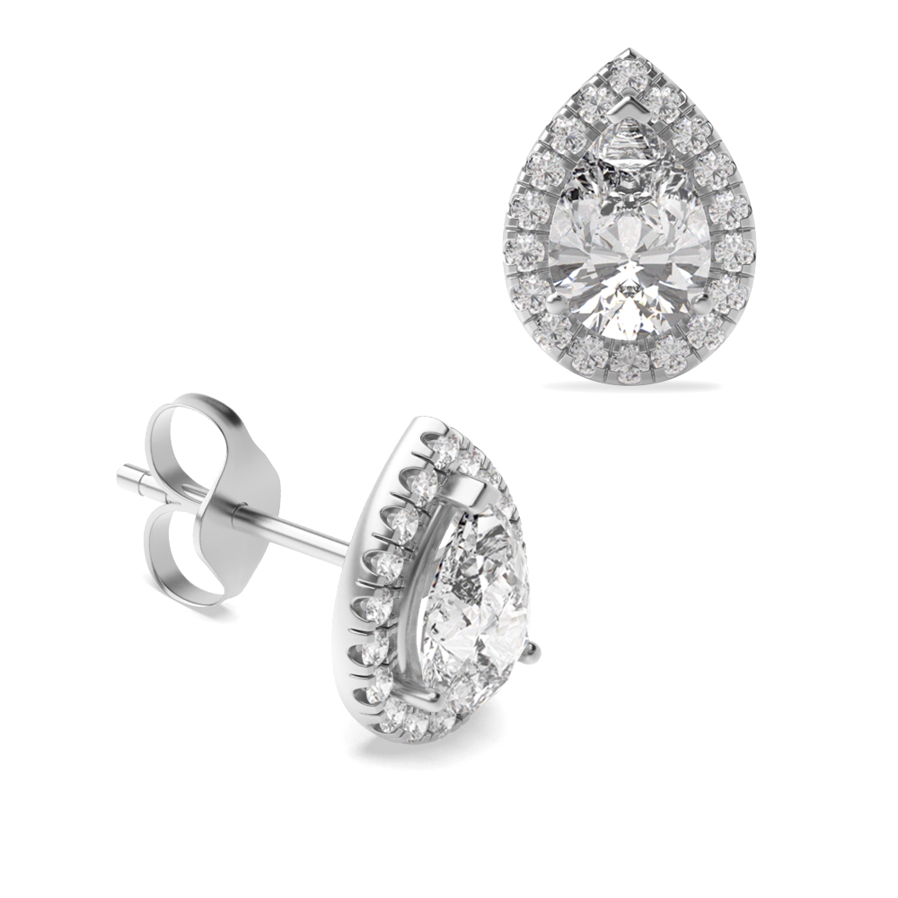 Pear Shape Tear Drop Halo Stud Diamond Earrings