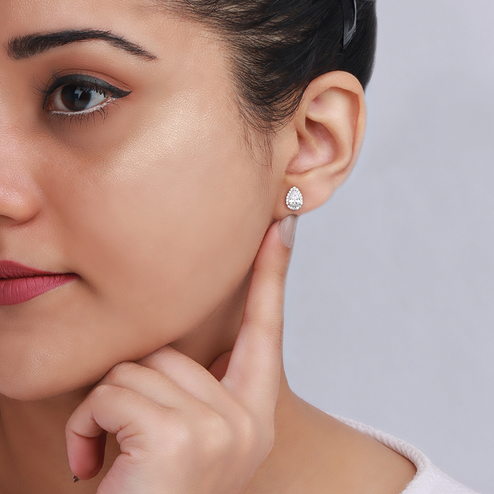 Prong Pear teardrop halo Stud Earrings