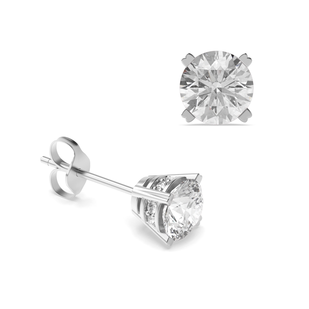 Round Shape Designer Stud Diamond Earrings Available in White, Yellow, Rose Gold and Platinum