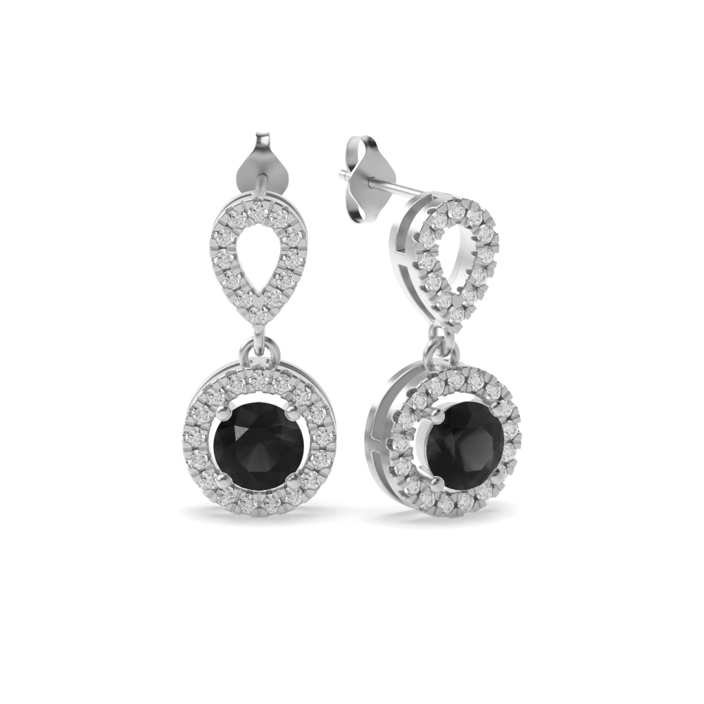 Round Shape Dangling Halo Stud Black Diamond earrings