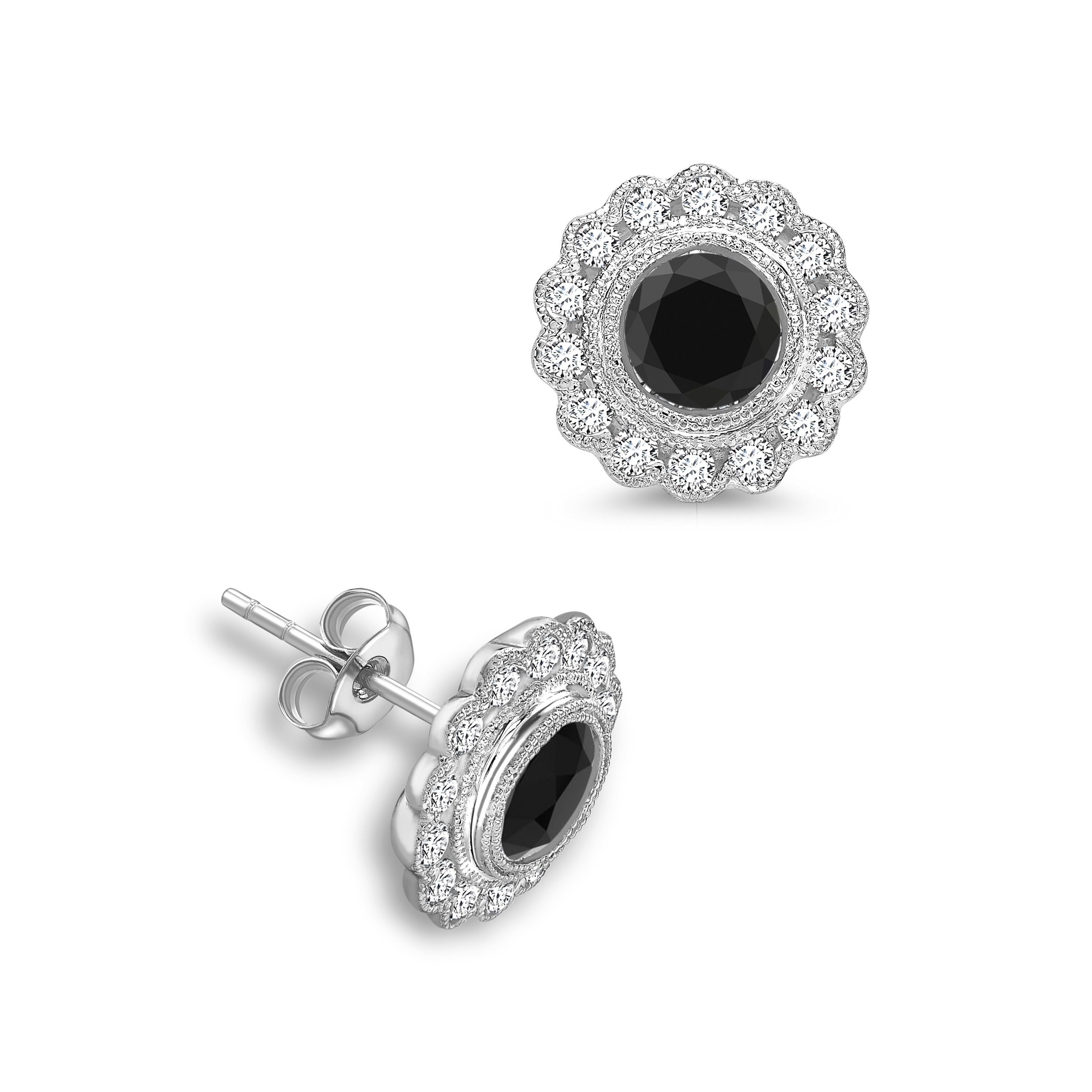 Round Shape Flower Designer Black Diamond earrings