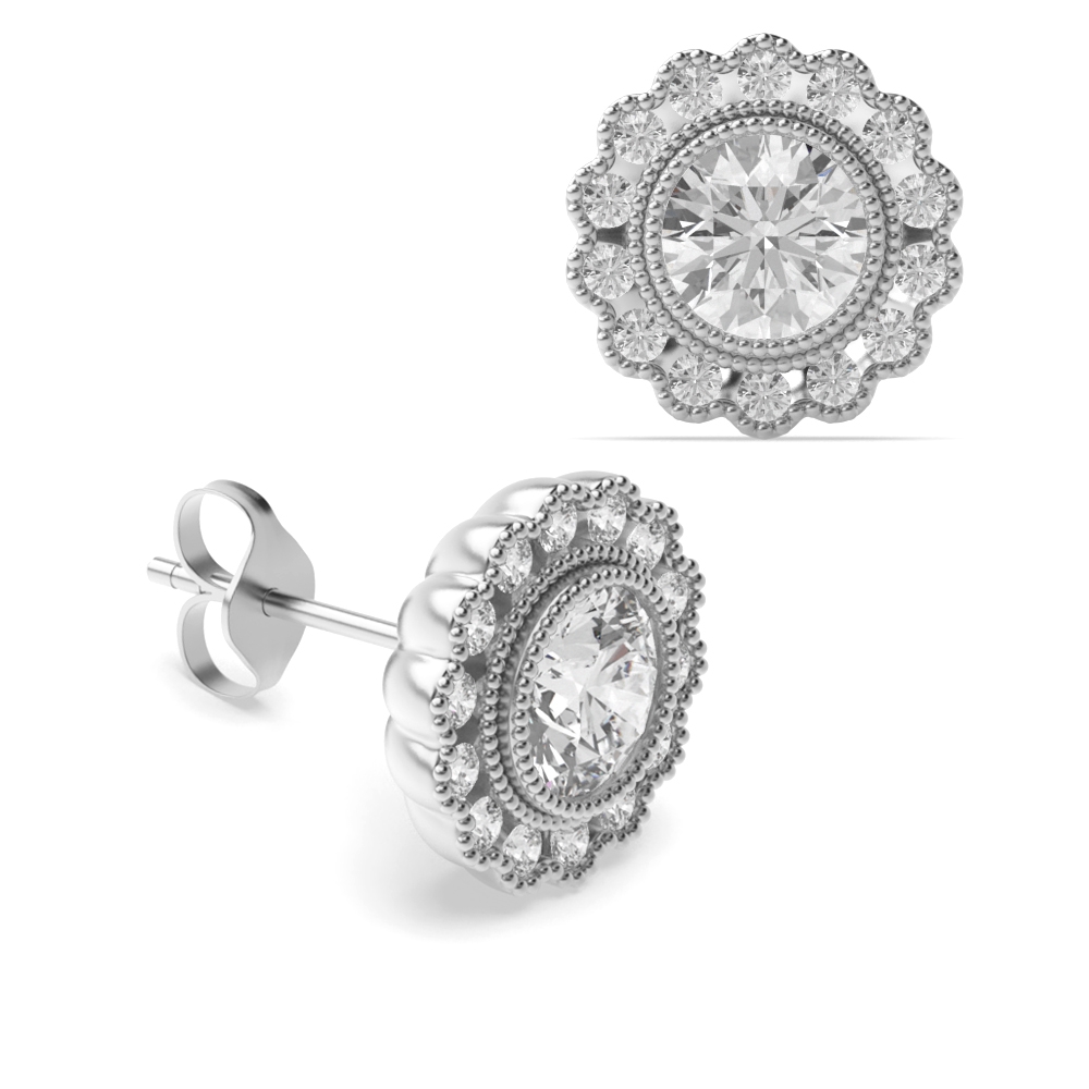 Round Shape Flower Style Designer Diamond Earrings Available in White, Yellow, Rose Gold and Platinum