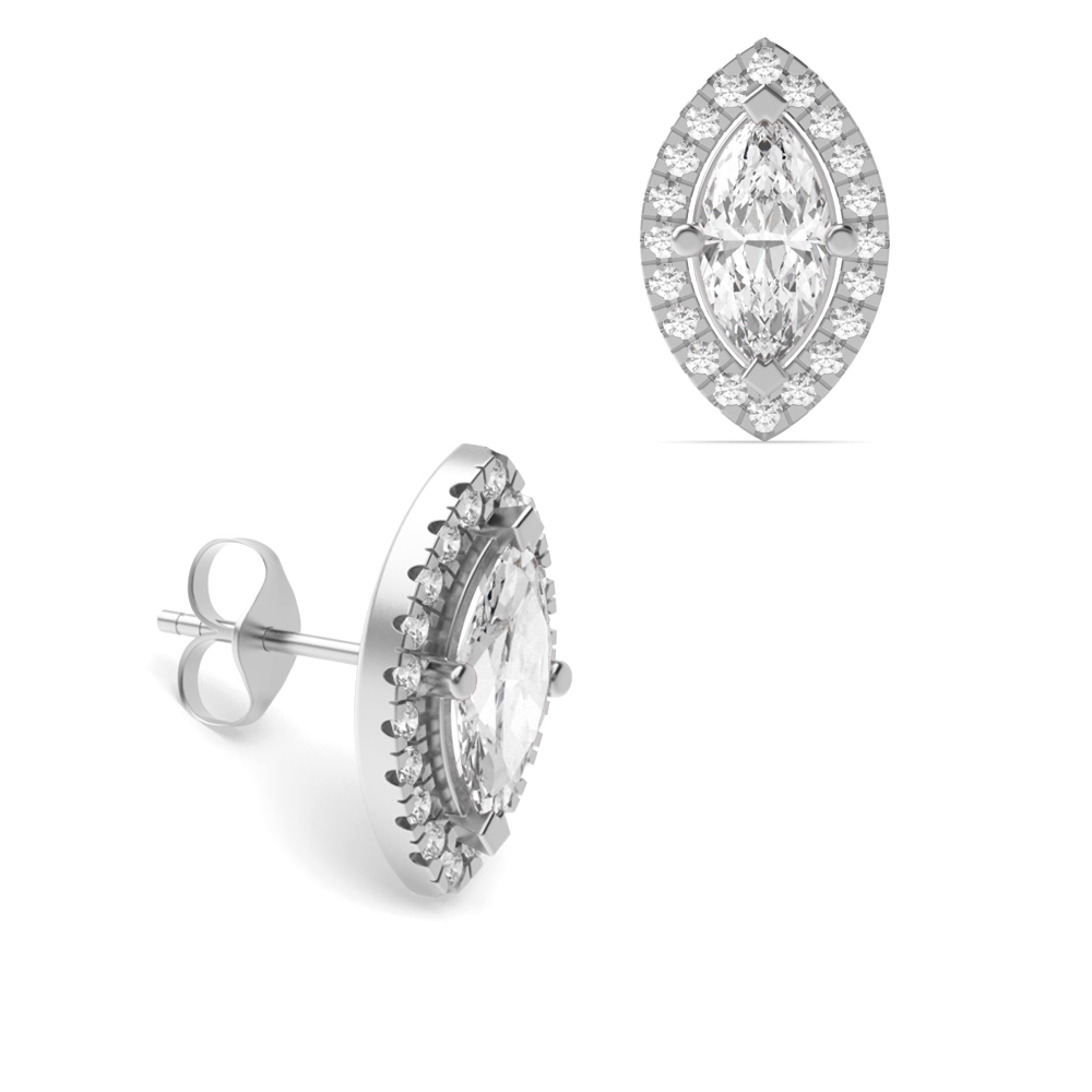 Marquise Shape Diamond Halo Diamond Earrings Available in White, Yellow, Rose Gold and Platinum