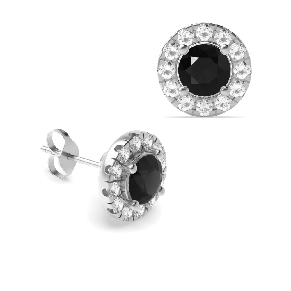 Round Diamond Halo Black Diamond earrings