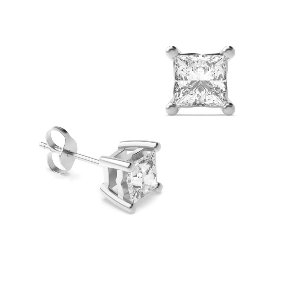 Princess Shape Stud Diamond Earrings Rose, Yellow, White Gold and Platinum