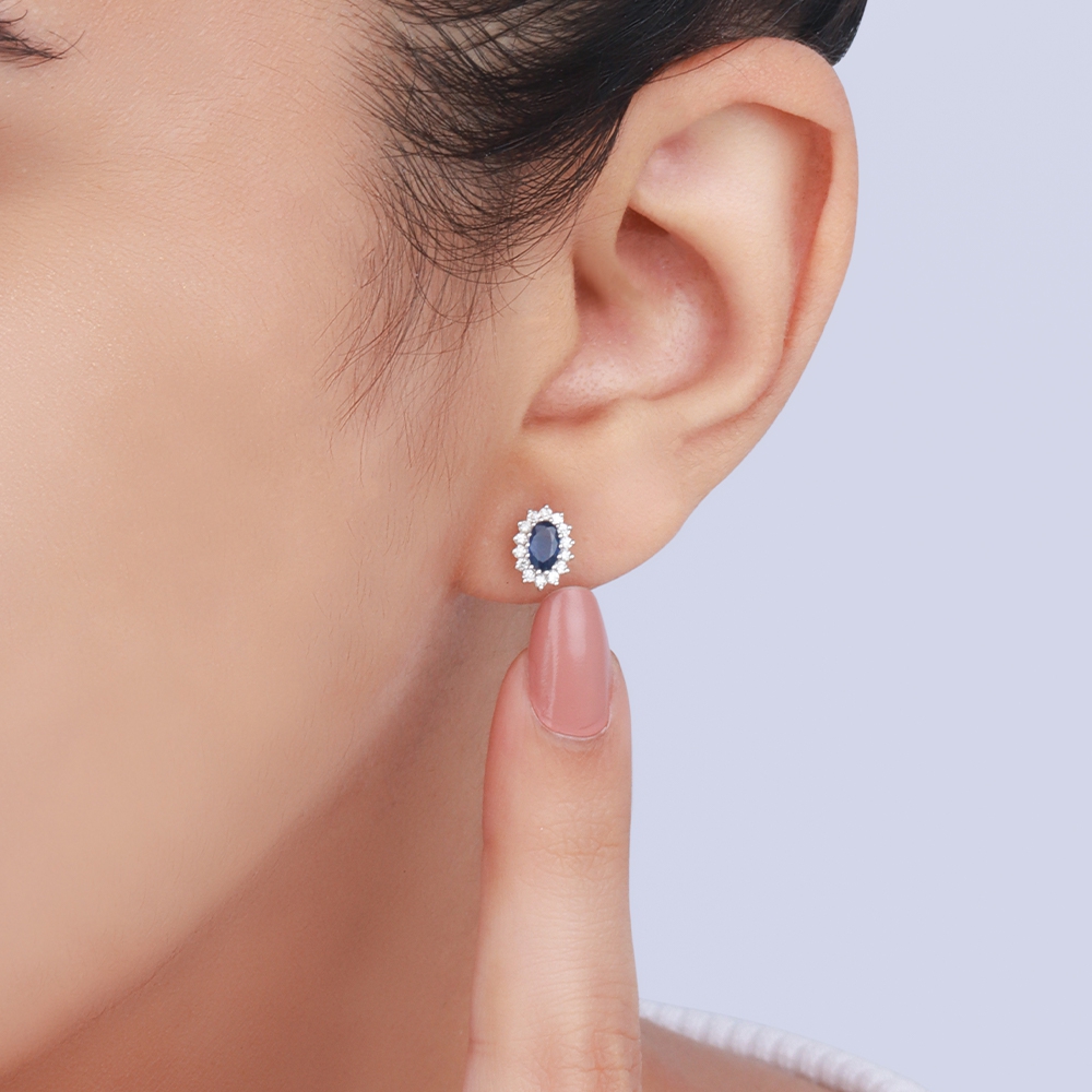 4 Prong Oval Halo birthstone for september Lab Grown Diamond Earrings