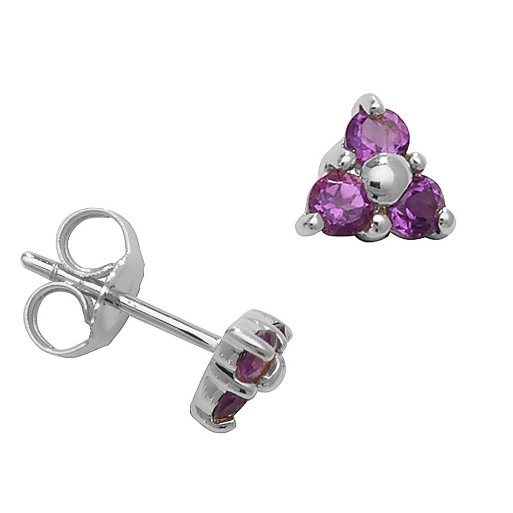 Round Shape Three Stone Cluster Amethyst Gemstone Earrings