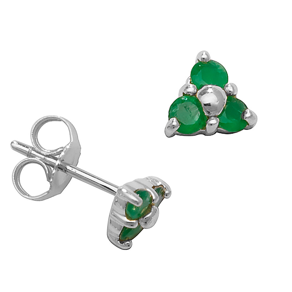 Round Shape Three Stone Cluster Emerald Gemstone Earrings