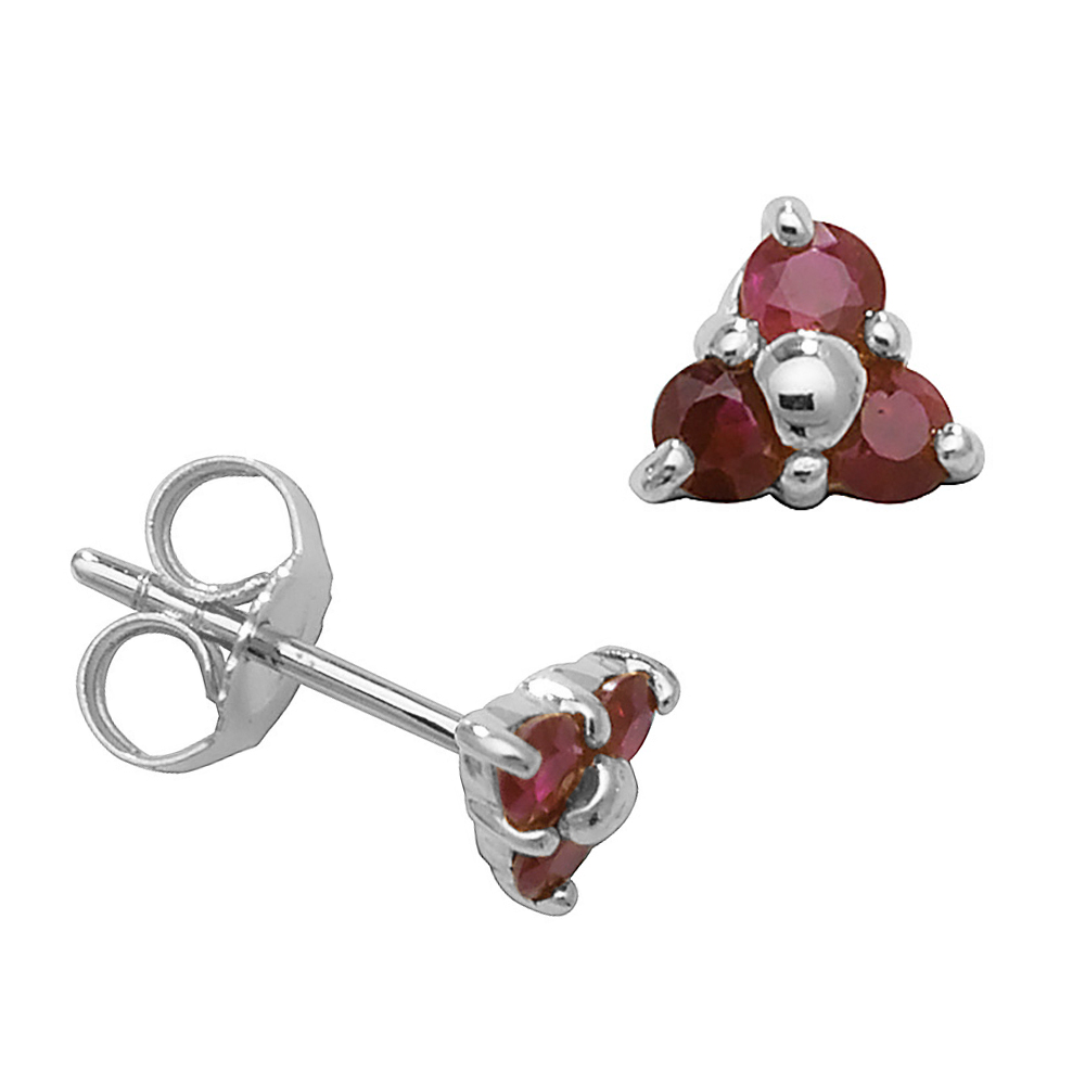 Round Shape Three Stone Cluster Ruby Gemstone Earrings