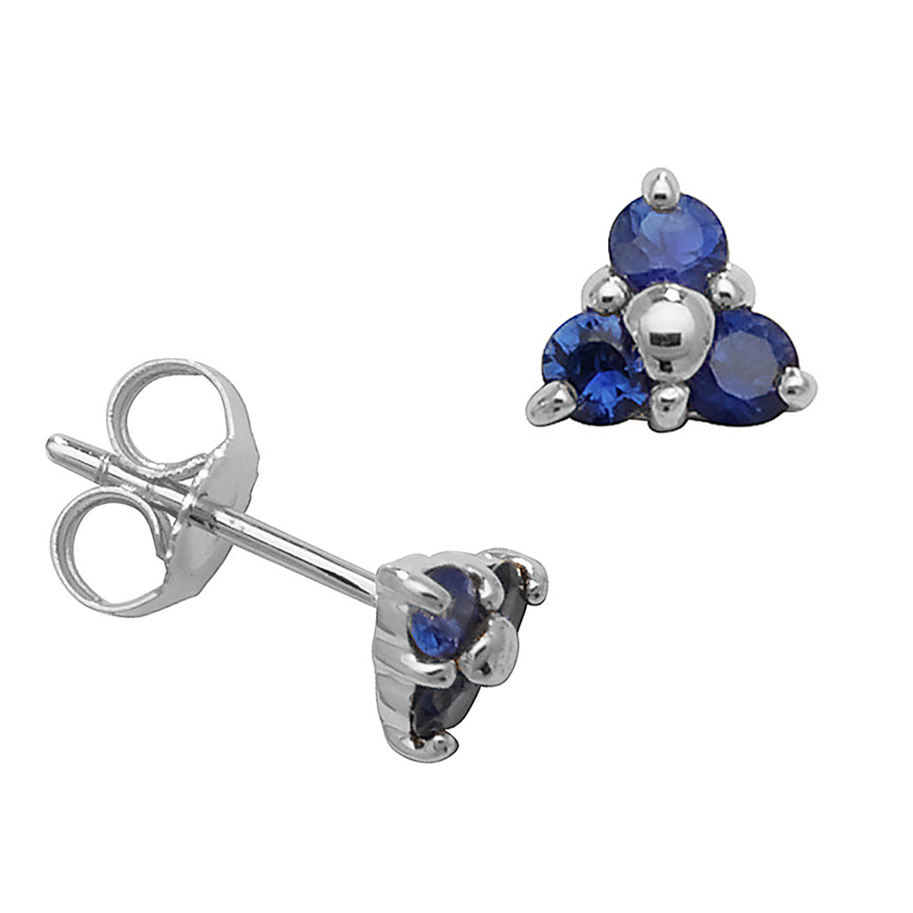 Round Shape Three Stone Cluster Blue Sapphire Gemstone Earrings