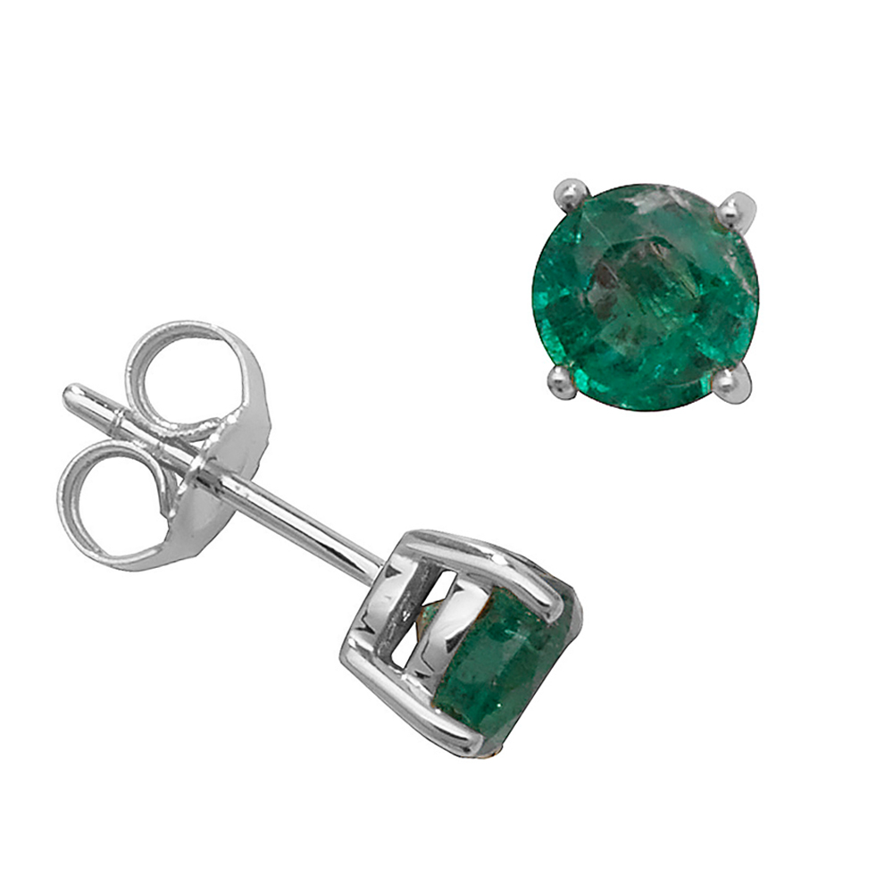 Round Shape Classic 4 Claws 5.0mm Emerald Gemstone Earrings
