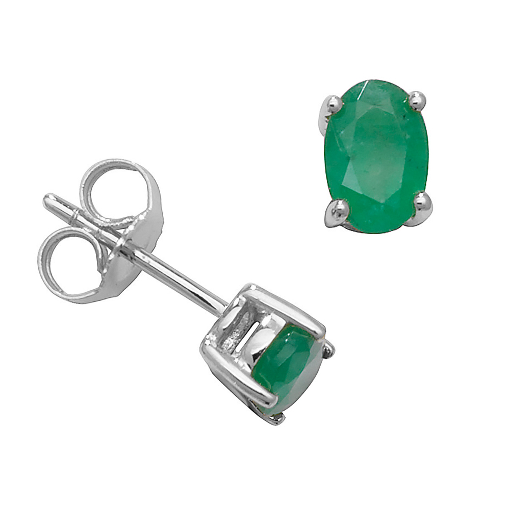 Oval Shape 4 Claw Basket 6 X 4Mm Emerald Gemstone Earrings