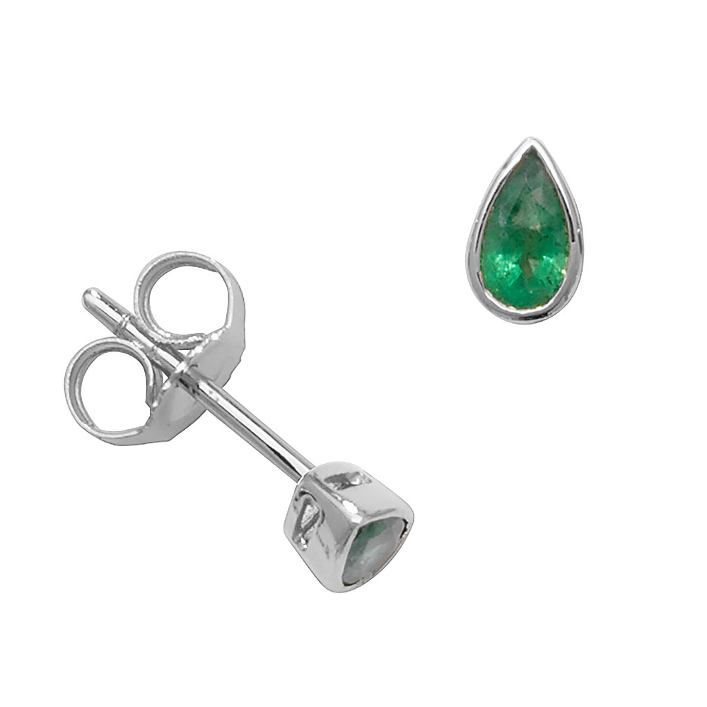 Pear Shape Bezel Set 5 X 3mm Emerald Gemstone Earrings