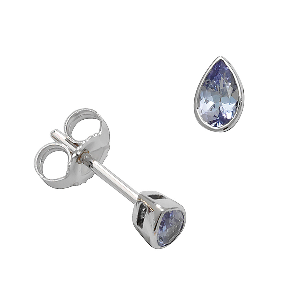 Pear Shape Bezel Set 5 X 3Mm Tanzanite Gemstone Earrings