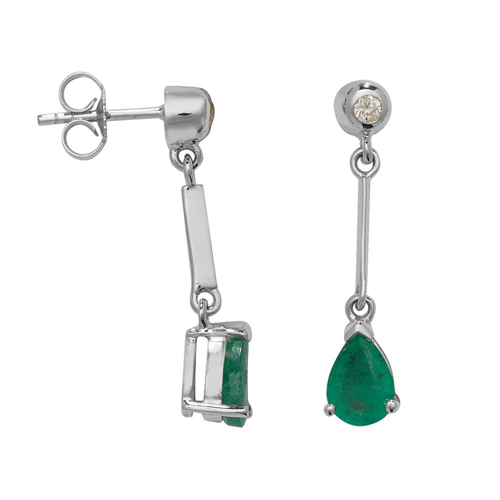 Pear Shape Long Bar Drop 7 X 5Mm Emerald Gemstone Earrings