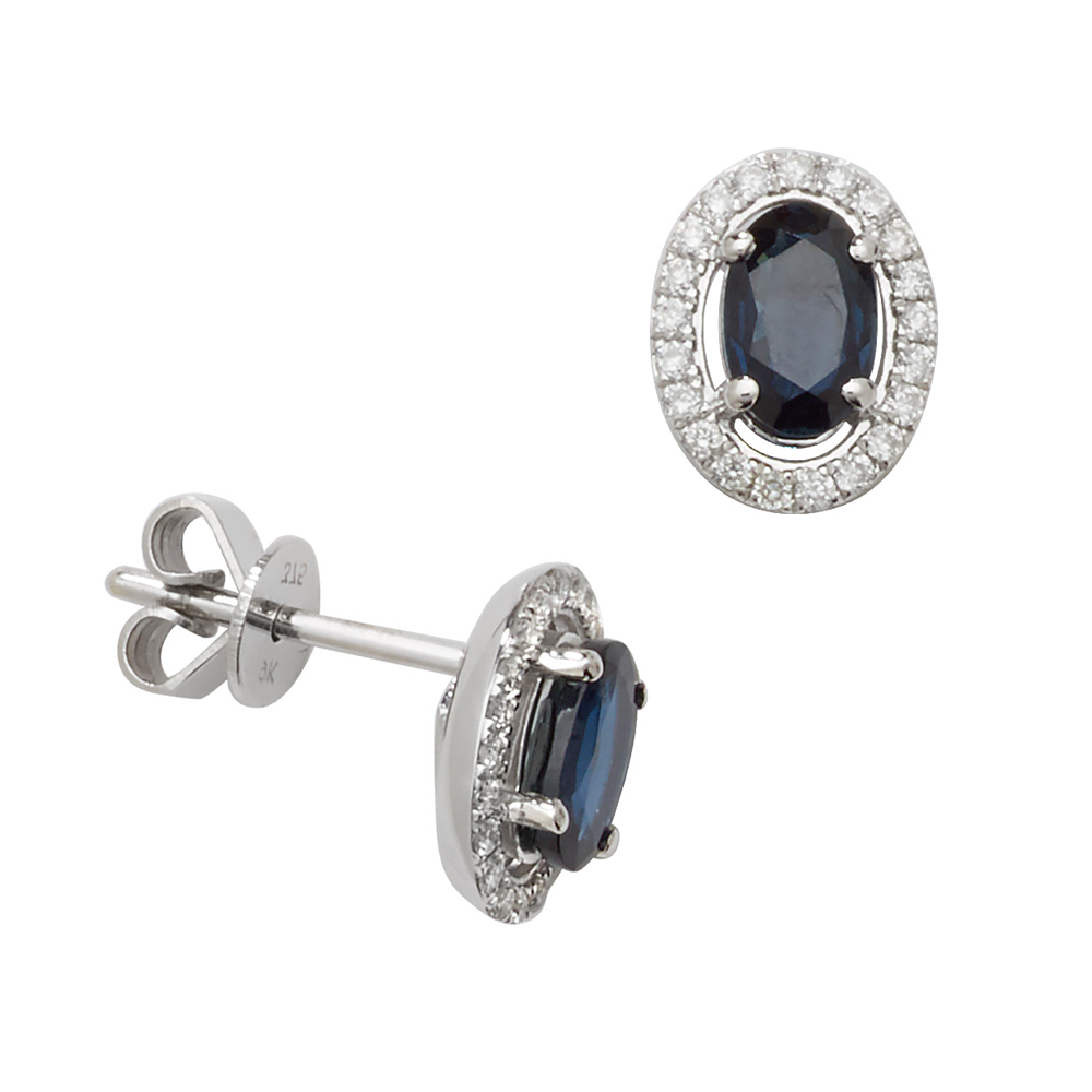 Oval Shape Halo Lab Grown Diamond and Blue Sapphire Gemstone Earrings