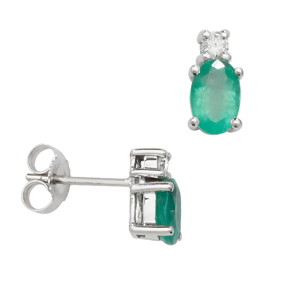 Oval Shape Lab Grown Diamond and 6 X 4mm Emerald Gemstone Earrings