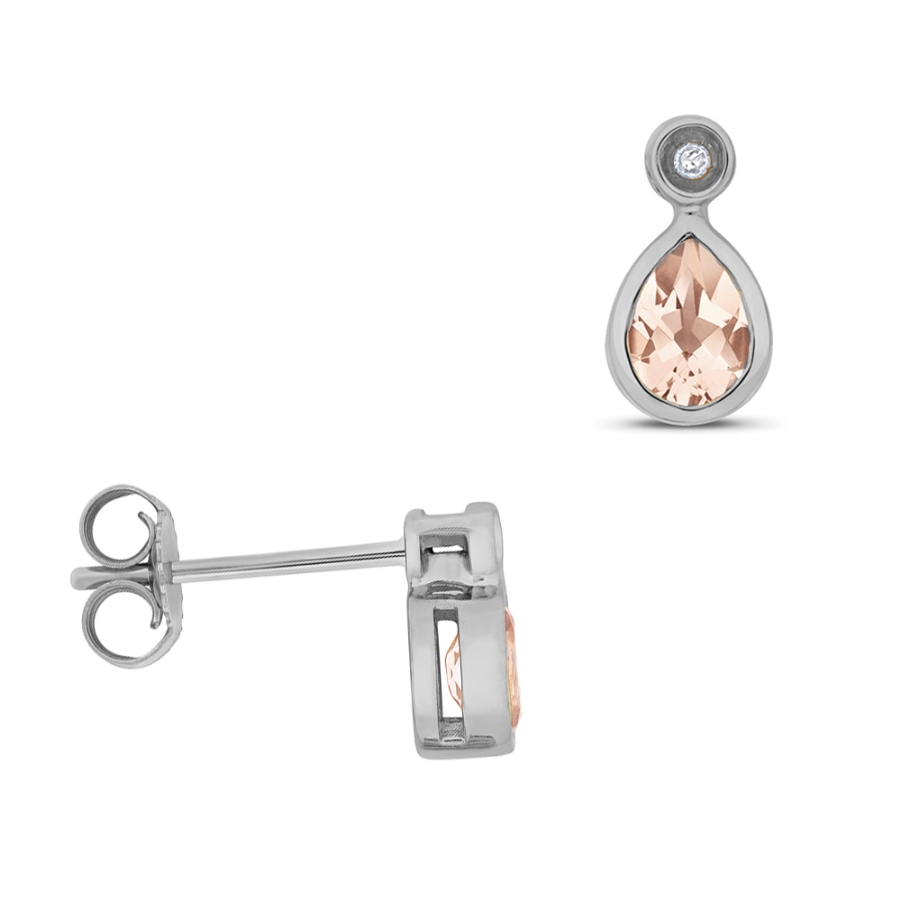 Pear Shape Drop Diamond And 5 X 4Mm Morganite Gemstone Earrings