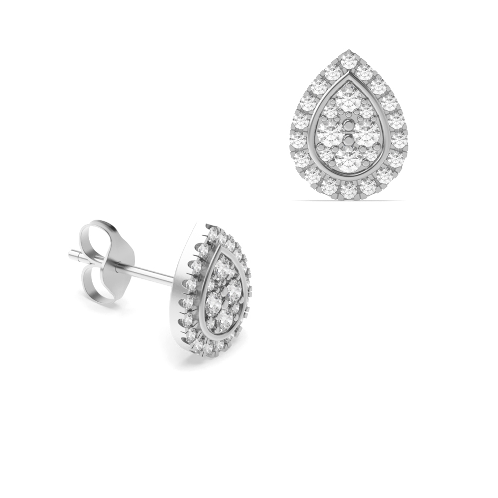 1/4 Carat Pear Shape Halo Diamond Cluster Earrings (8.0mmX6.0mm)