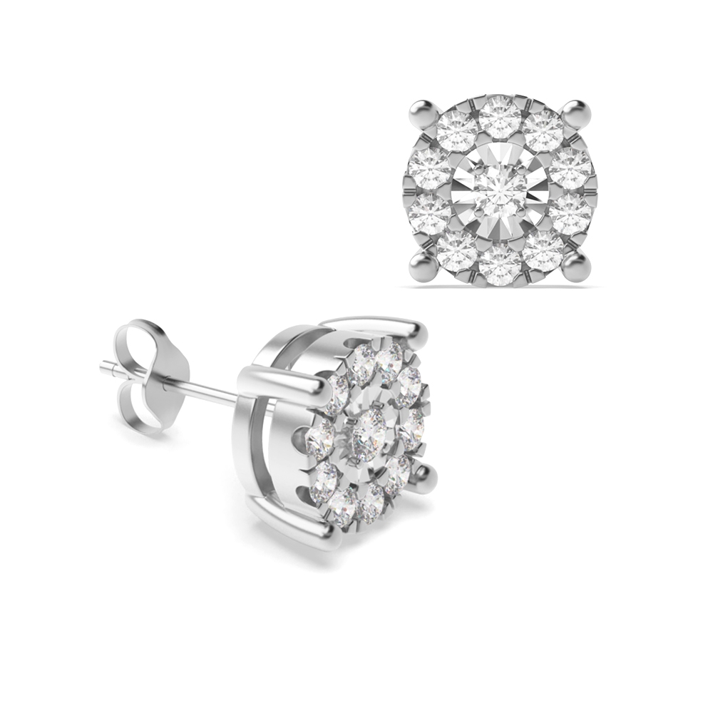 Round Shape Illusion Set Round Halo Diamond Earrings (4.50mm-7.0mm)