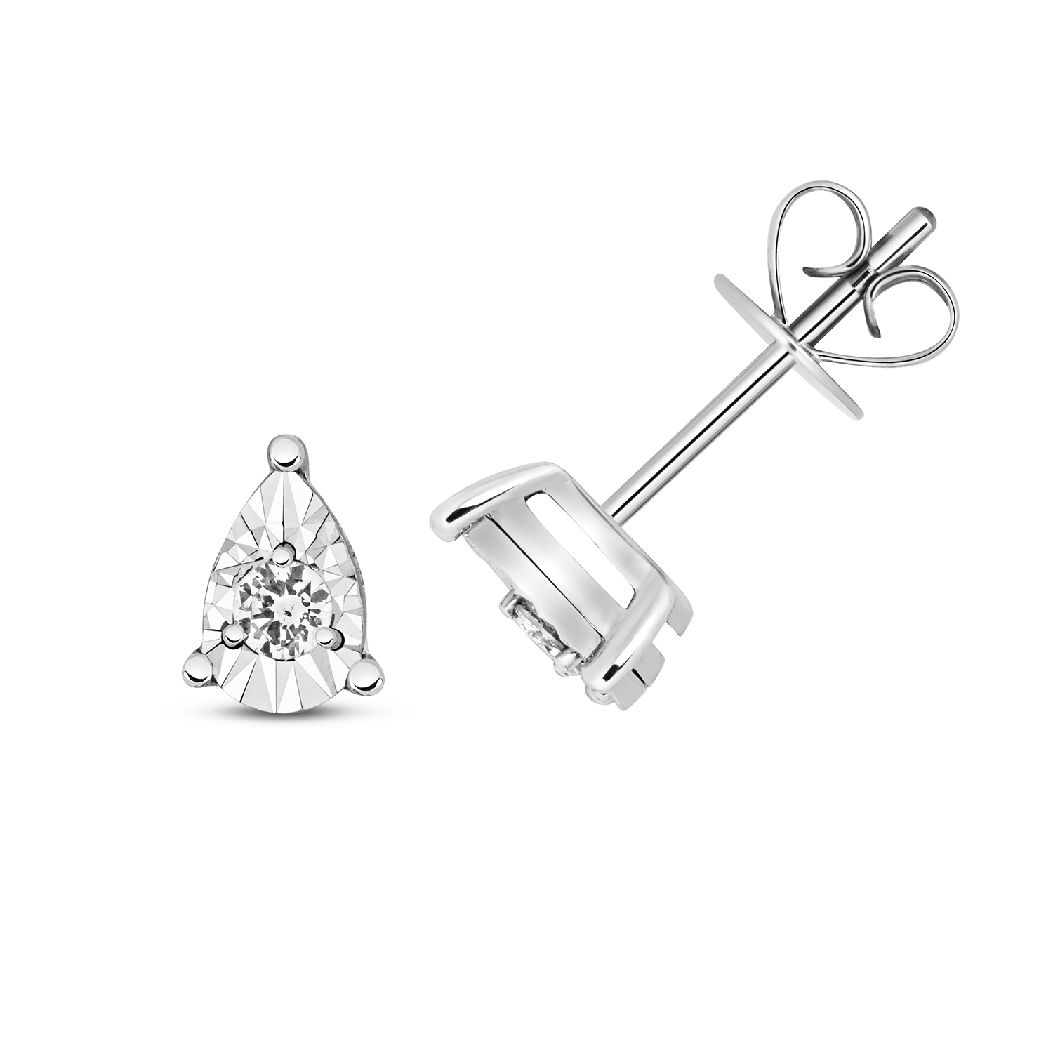 1/10 Carat Pear Shape Illussion Setting Diamond Cluster Earrings (6.0mmX5.0mm)