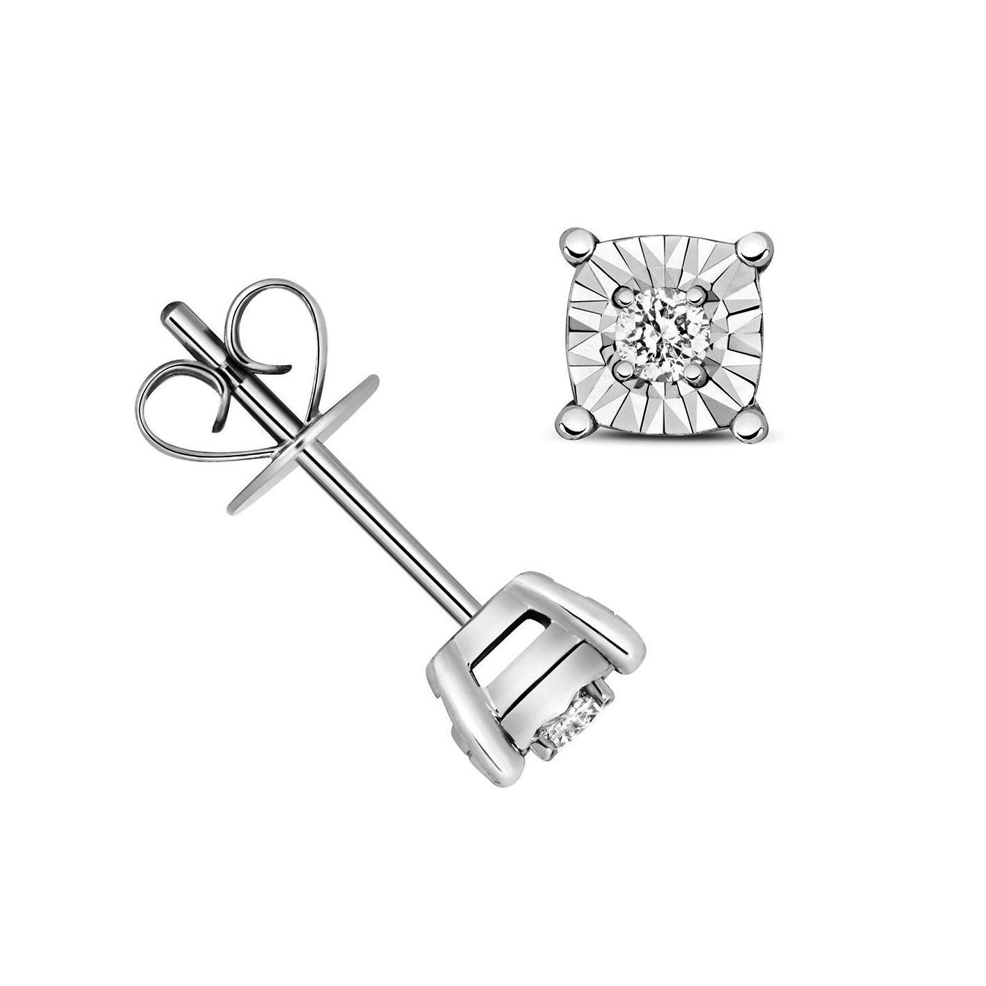 1/10 Carat Cushion Shape Illussion Setting Diamond Cluster Earrings (5.0mmX5.0mm)